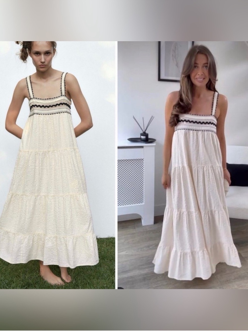 Zara Cream Maxi Dress with Black Trim USA M
